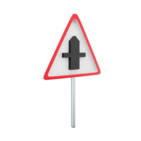 3d render of a uk crossroad ahead road sign. It consists of a crossroad symbol contained within a red triangle. 3d render crossroad ahead road sign cartoon icon. png