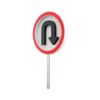 3d render Prohibition Sign U-turn. 3d rendering Prohibition Sign U-turn cartoon icon. png