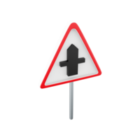 3d render of a uk crossroad ahead road sign. It consists of a crossroad symbol contained within a red triangle. 3d render crossroad ahead road sign cartoon icon. png