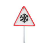 3d rendere illustrazione di triangolo strada cartello per freddo icona. 3d rendere neve strada cartello icona su bianca sfondo. png