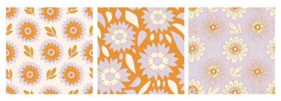 Gentle flowers seamless pattern set vector