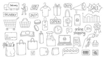 Shopping doodle elements set vector