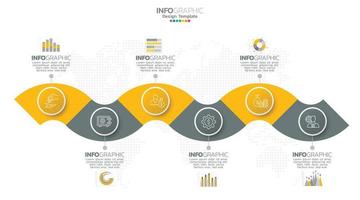 El vector infográfico de línea de tiempo con 6 pasos se puede utilizar para el diseño web del informe anual del diagrama de diseño de flujo de trabajo.