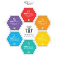 Hexagon infographic with 6 options, parts, steps or processes. vector