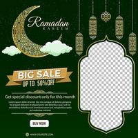 Ramadan sale banner template. Modern social media advertising square banner. Suitable for social media posts, Instagram and web internet ads. Vector illustration.