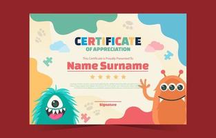 Certificate Appreciation for Student with Fun Colorful Cute Monster vector