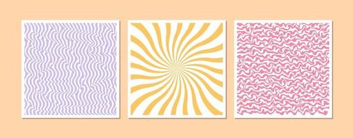 Wavy pattern, optical illusion. Abstract psychedelic background. Poster with 70s retro style. Set of isolated 1970s Retro pattern groovy trippy. Hippie Aesthetic. Y2k style. Vector Illustration