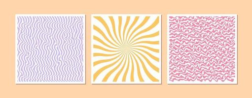 Wavy pattern, optical illusion. Abstract psychedelic background. Poster with 70s retro style. Set of isolated 1970s Retro pattern groovy trippy. Hippie Aesthetic. Y2k style. Vector Illustration