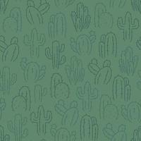 Green seamless pattern of cactus outline vector