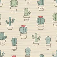 Seamless pattern of cactus houseplant in pots vector