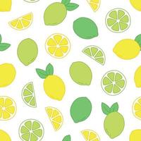 Green and yellow citrus seamless pattern of lime and lemon on transparent background vector
