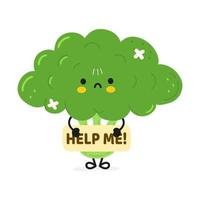 Cute sad sick broccoli asks for help character. Vector hand drawn cartoon kawaii character illustration icon. Isolated on white background. Suffering unhealthy broccoli character concept