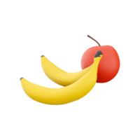 3d render Fruit on a white background. Organic apple and banana. 3d render apple and banana, icon. png