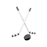 3d representación 3d representación ilustración de cruzado hockey palos y disco. invierno Deportes equipo campeonato concepto. 3d cruzar hockey palos y disco icono. png