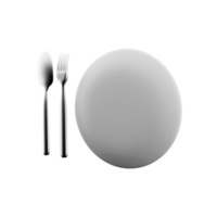 3d representación tablero. 3d hacer de lámina, cuchara y tenedor en un blanco antecedentes. 3d hacer de lámina, cuchara, tenedor, icono png