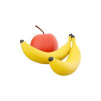 3d render Fruit on a white background. Organic apple and banana. 3d render apple and banana, icon. png