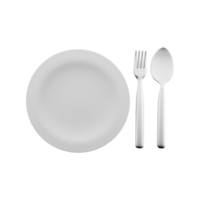 3d rendering board. 3d render of plate, spoon and fork on a white background. 3d render of plate, spoon, fork, icon png