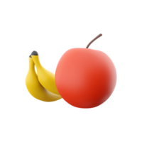 3d render sweet fruits. 3d rendering apple. 3d render banana on white background. png