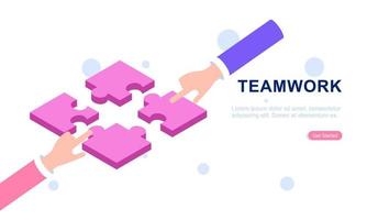 Teamwork concept with hands and puzzle illutration vector