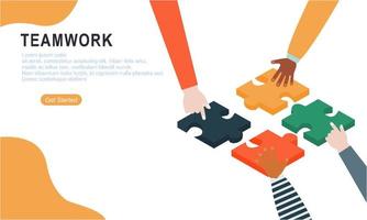 Teamwork concept with hands and puzzle illutration vector