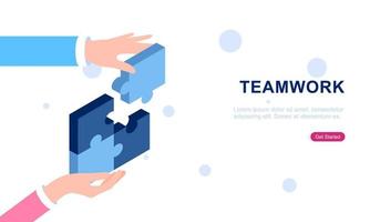 Teamwork concept with hands and puzzle illutration vector