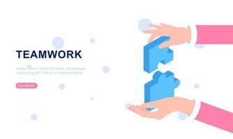 Teamwork concept with hands and puzzle illutration vector