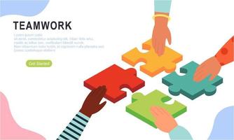 Teamwork concept with hands and puzzle illutration vector