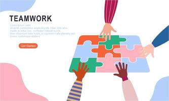 Teamwork concept with hands and puzzle illutration vector