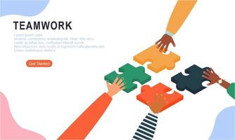 Teamwork concept with hands and puzzle illutration vector