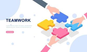 Teamwork concept with hands and puzzle illutration vector