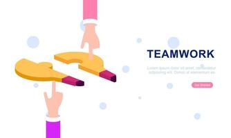 Teamwork concept with hands and puzzle illutration vector