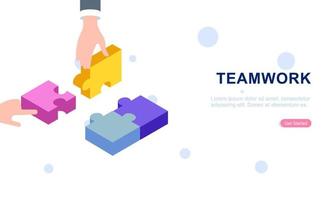 Teamwork concept with hands and puzzle illutration vector