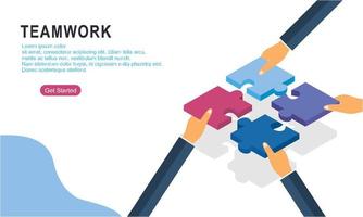 Teamwork concept with hands and puzzle illutration vector