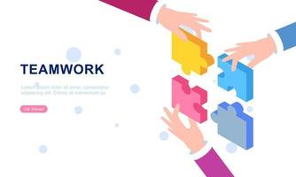 Teamwork concept with hands and puzzle illutration vector