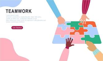 Teamwork concept with hands and puzzle illutration vector