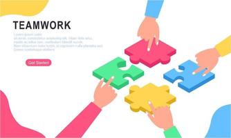 Teamwork concept with hands and puzzle illutration vector