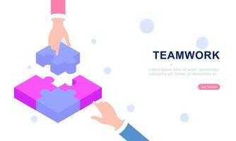 Teamwork concept with hands and puzzle illutration vector