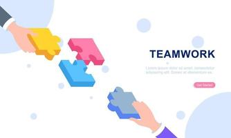 Teamwork concept with hands and puzzle illutration vector