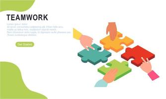 Teamwork concept with hands and puzzle illutration vector