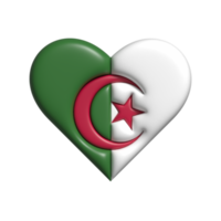 Algérie cœur drapeau forme. 3d rendre png