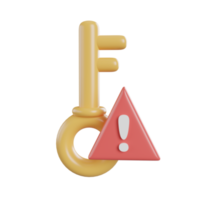 key with exclamation mark icon. 3d render illustration png