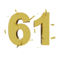 gold 61 number with confetti png