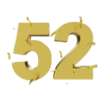 oro 52 numero con coriandoli png