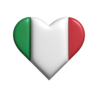 Italy heart flag shape. 3d render png