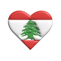 libanon hjärta flagga form. 3d framställa png
