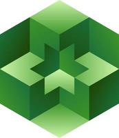 3d optical illusion of impossible shape. 3d shape of block cube. Vector illustration of green cube logo. 3d illusion of geometric for logo, design or art. Perspective illusion shape illustration