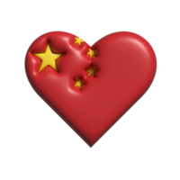 Cina cuore bandiera forma. 3d rendere png