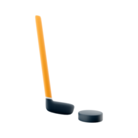 3d rendering hockey stick and puck icon. 3d render team play on ice on skates with a small ball or puck hit by a stick icon. png