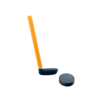 3d rendering hockey stick and puck icon. 3d render team play on ice on skates with a small ball or puck hit by a stick icon. png