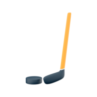 3d rendering hockey stick and puck icon. 3d render team play on ice on skates with a small ball or puck hit by a stick icon. png